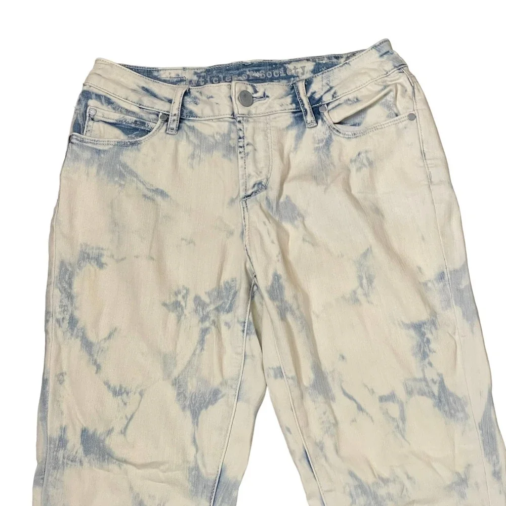 Article Of Society Straight Leg Jeans Frayed Hem Tie Dye Bleached Denim 26 Women